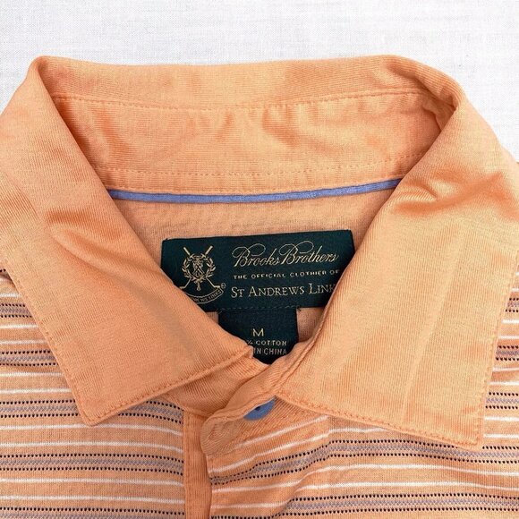 Brooks Brothers St. Andrews Links Orange Stripe Short Sleeve Polo Size Medium - Picture 4 of 6